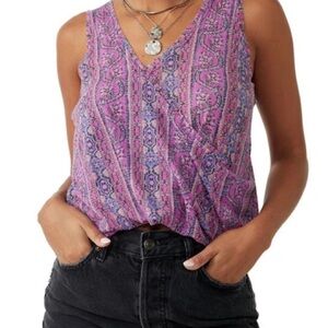 We The Free Pink and Blue Paisley Tank Top